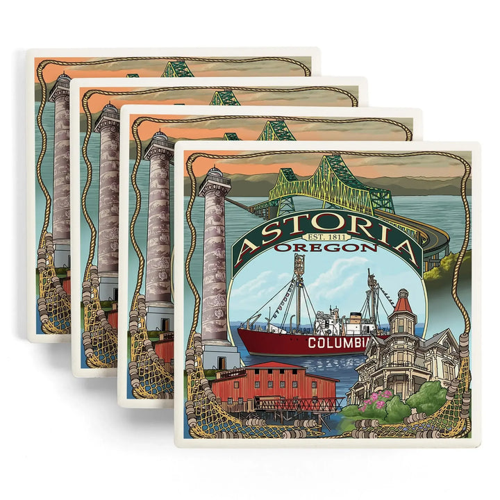 Astoria, Oregon, Montage, Coasters Coasters Lantern Press 