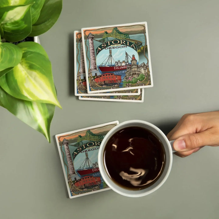 Astoria, Oregon, Montage, Coasters Coasters Lantern Press 