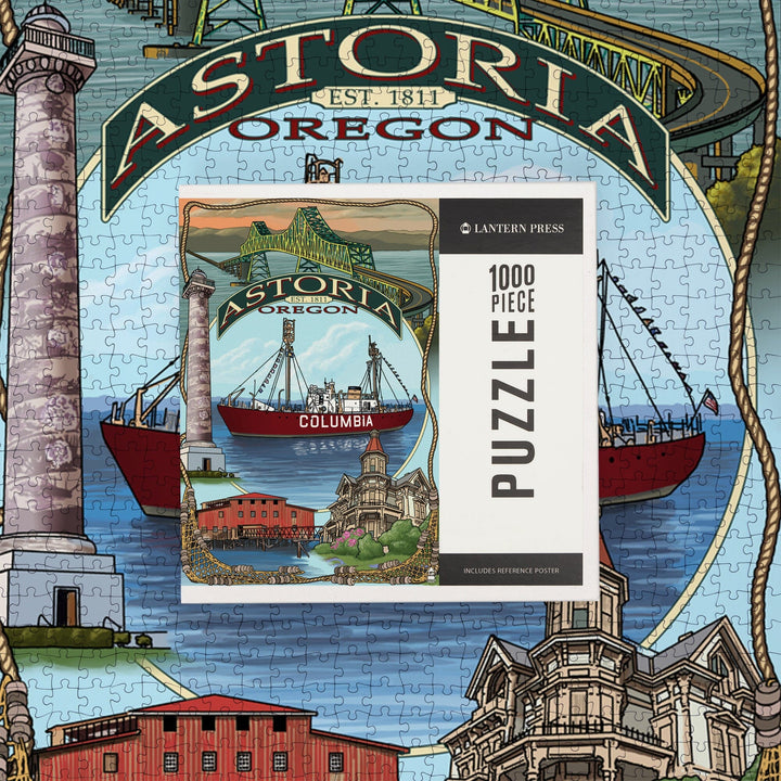Astoria, Oregon, Montage, Jigsaw Puzzle Puzzle Lantern Press 