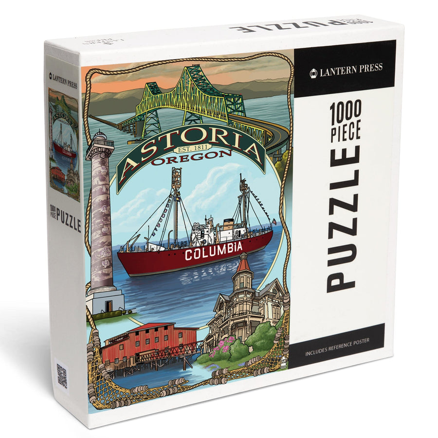Astoria, Oregon, Montage, Jigsaw Puzzle Puzzle Lantern Press 