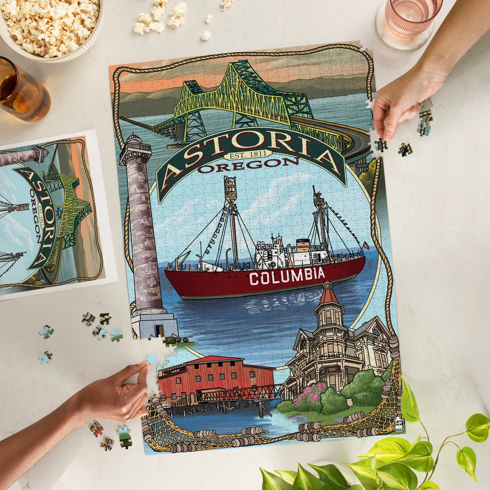 Astoria, Oregon, Montage, Jigsaw Puzzle Puzzle Lantern Press 