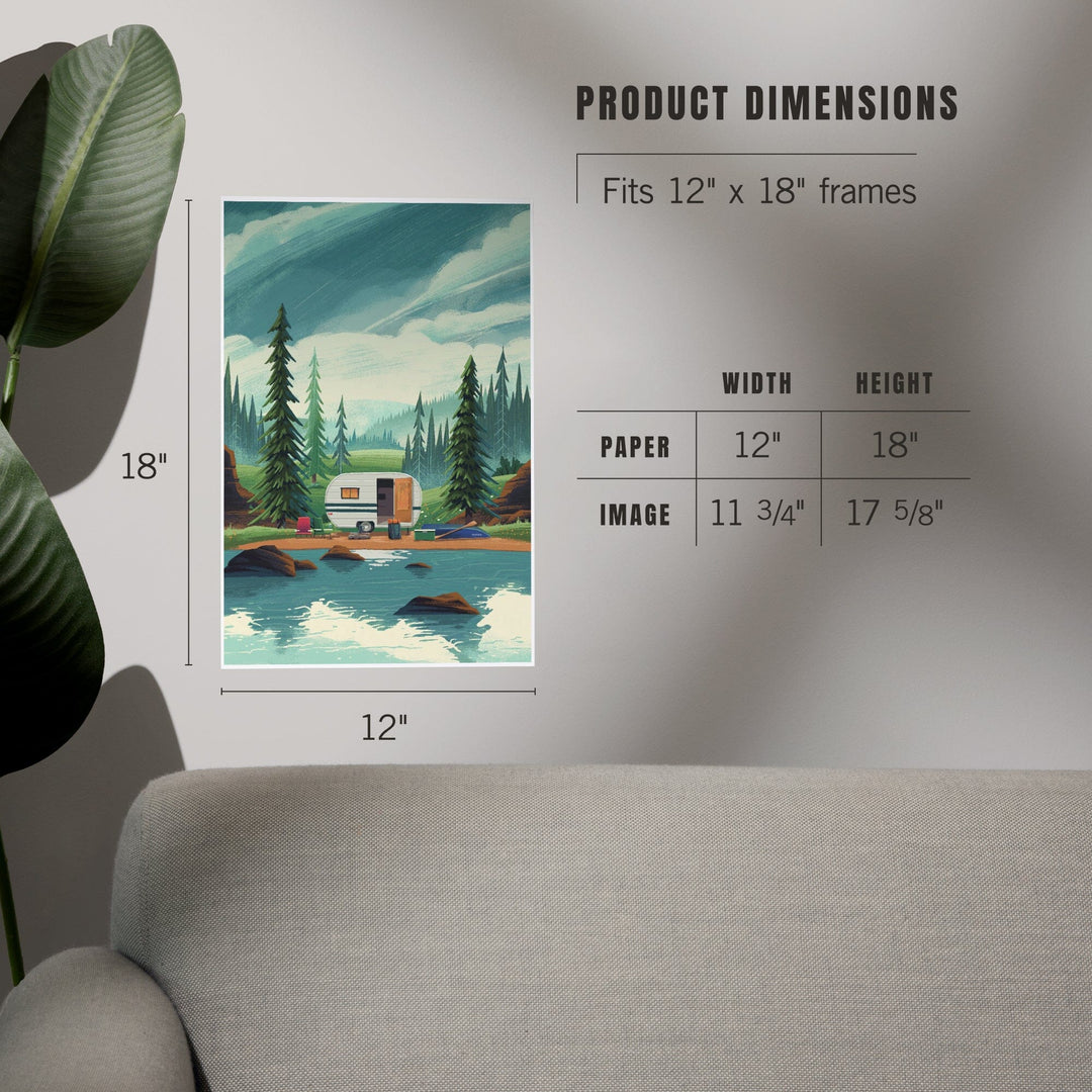At Home Anywhere, Camper in Evergreens, Art & Giclee Prints Art Lantern Press 