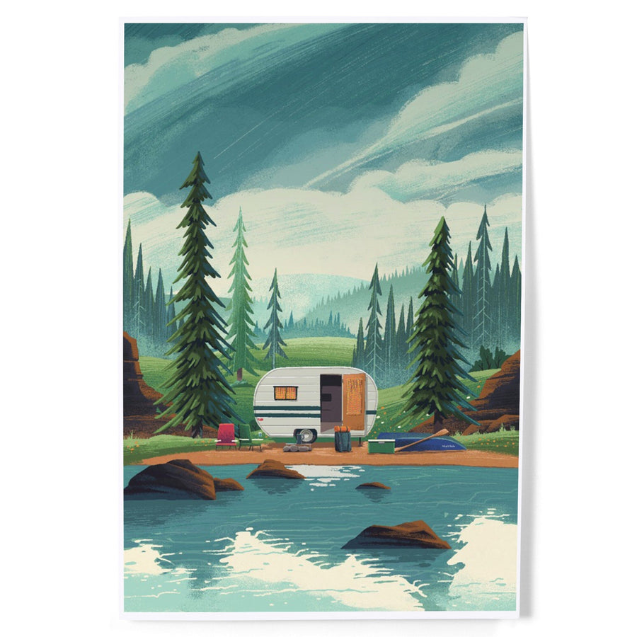 At Home Anywhere, Camper in Evergreens, Art & Giclee Prints Art Lantern Press 
