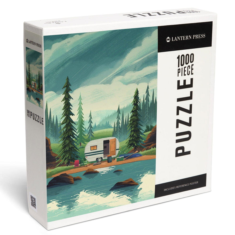 At Home Anywhere, Camper in Evergreens, Jigsaw Puzzle Puzzle Lantern Press 