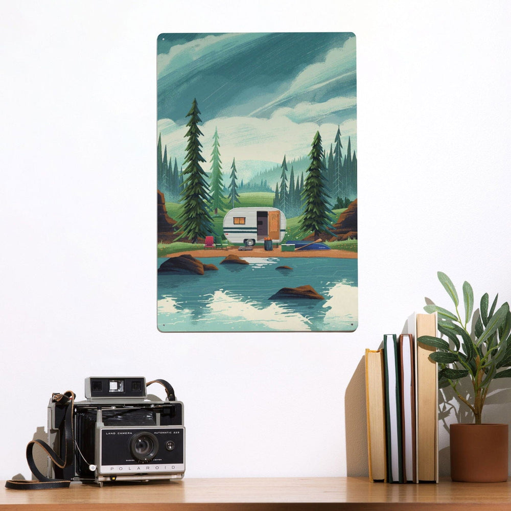 At Home Anywhere, Camper in Evergreens, Metal Signs Metal Lantern Press 