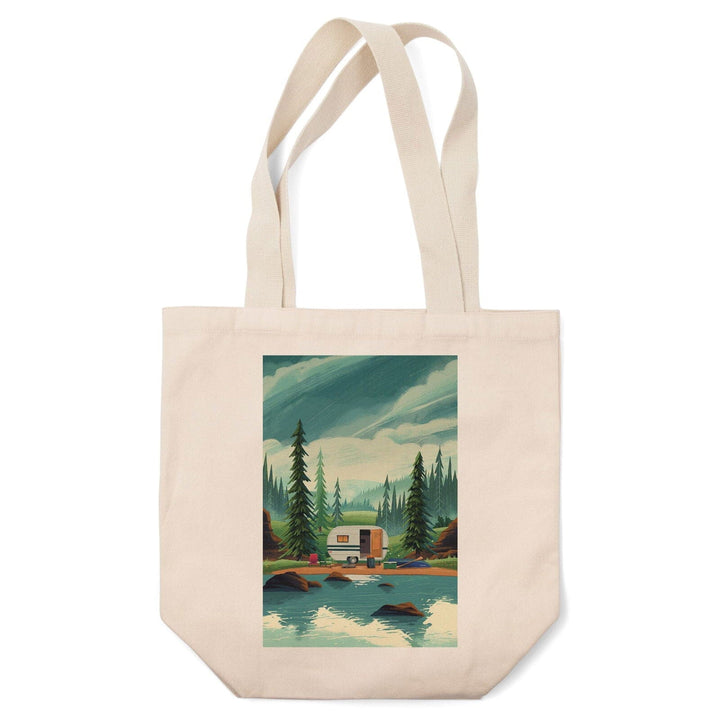 At Home Anywhere, Camper in Evergreens, Tote Bag Totes Lantern Press 