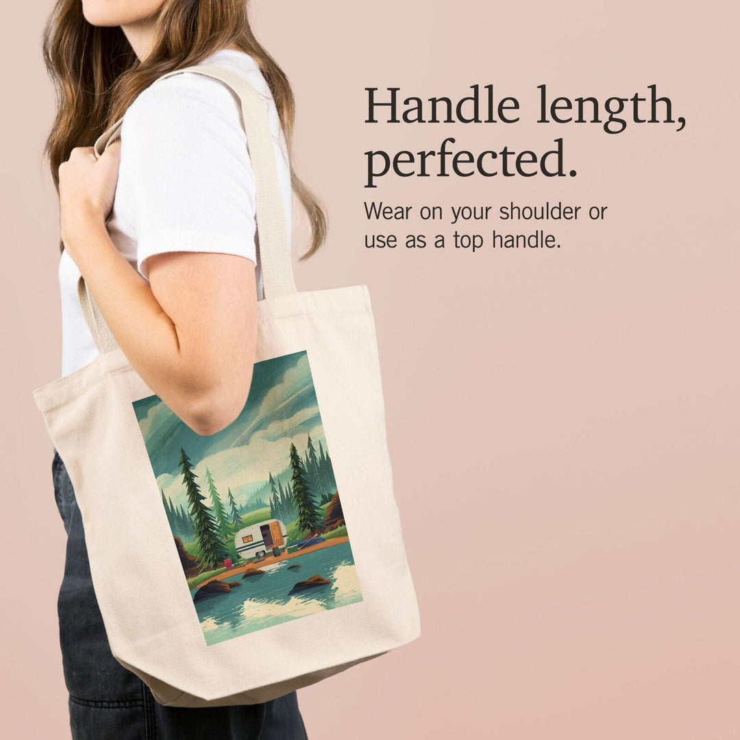 At Home Anywhere, Camper in Evergreens, Tote Bag Totes Lantern Press 