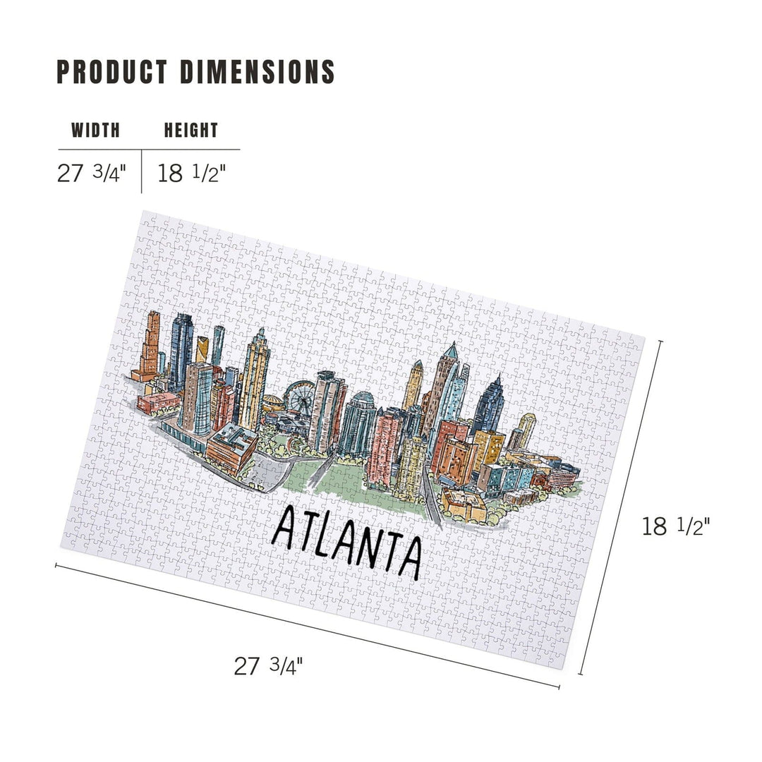 Atlanta, Georgia, Line Drawing, Jigsaw Puzzle Puzzle Lantern Press 