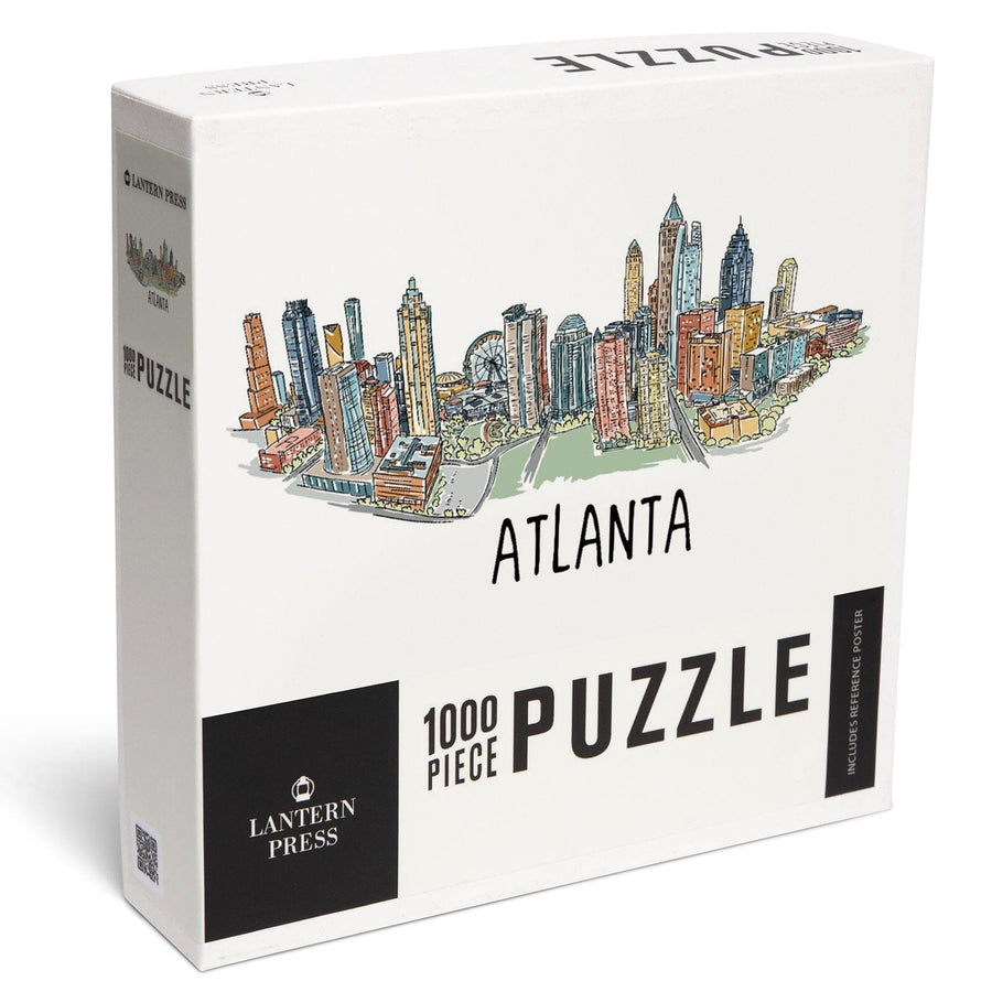 Atlanta, Georgia, Line Drawing, Jigsaw Puzzle Puzzle Lantern Press 