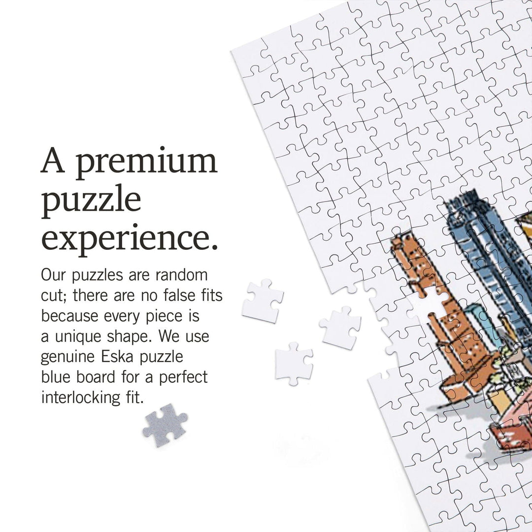 Atlanta, Georgia, Line Drawing, Jigsaw Puzzle Puzzle Lantern Press 