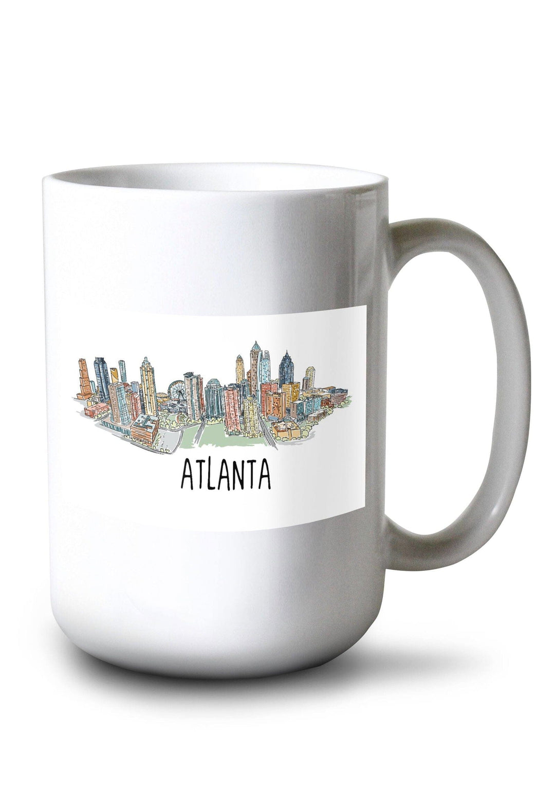 Atlanta, Georgia, Line Drawing, Lantern Press Artwork, Ceramic Mug Mugs Lantern Press 