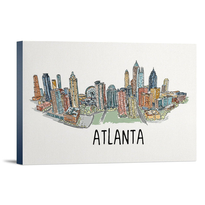 Atlanta, Georgia, Line Drawing, Lantern Press Artwork, Stretched Canvas Canvas Lantern Press 12x18 Stretched Canvas 