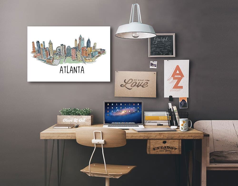 Atlanta, Georgia, Line Drawing, Lantern Press Artwork, Stretched Canvas Canvas Lantern Press 