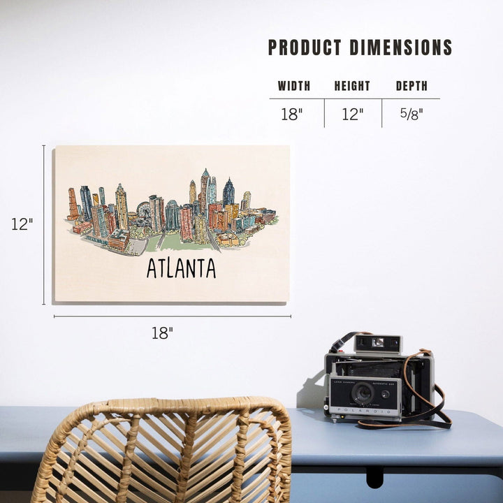 Atlanta, Georgia, Line Drawing, Lantern Press Artwork, Wood Signs and Postcards Wood Lantern Press 