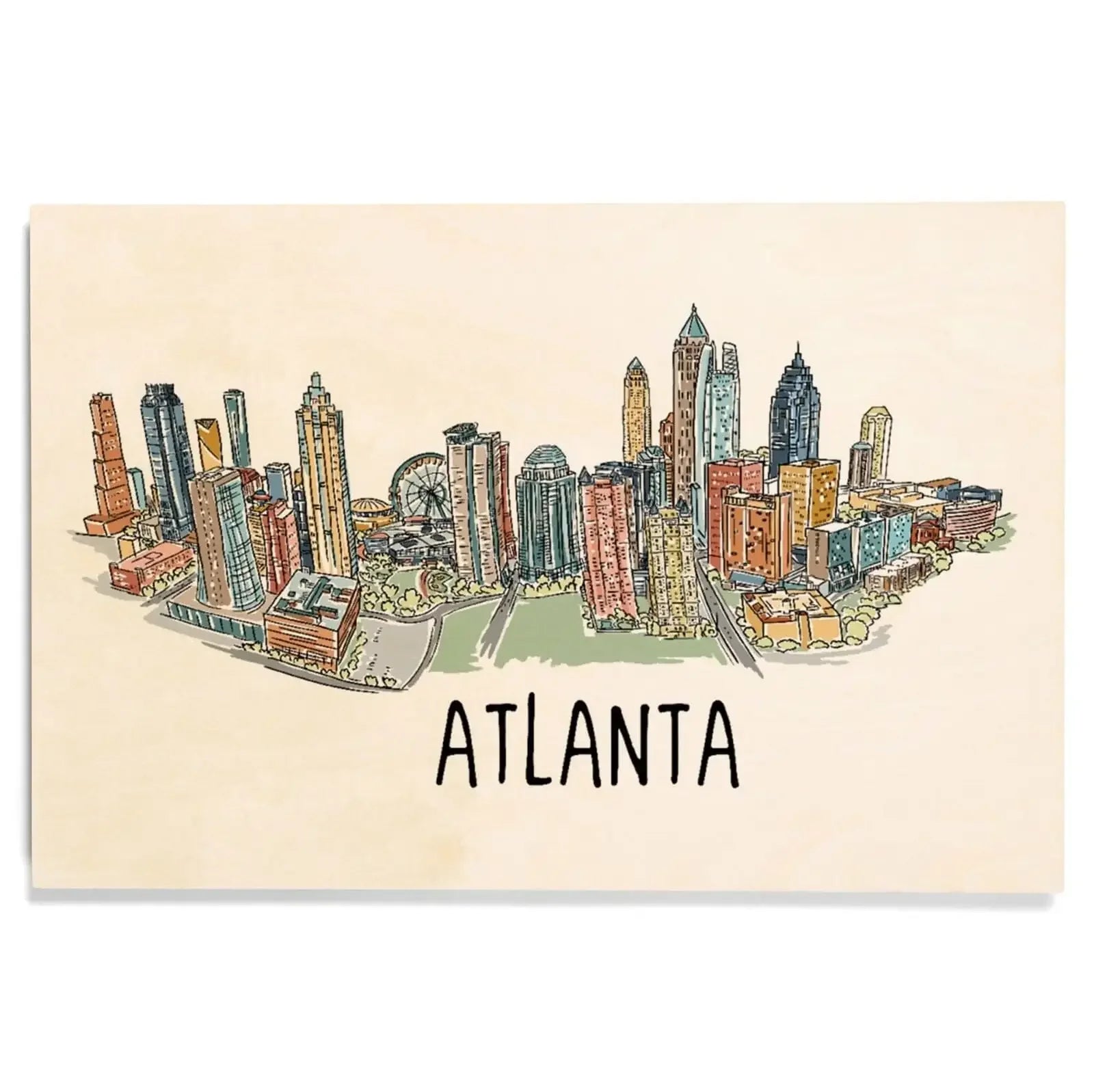 Atlanta, Georgia, Line Drawing, Lantern Press Artwork, Wood Signs and