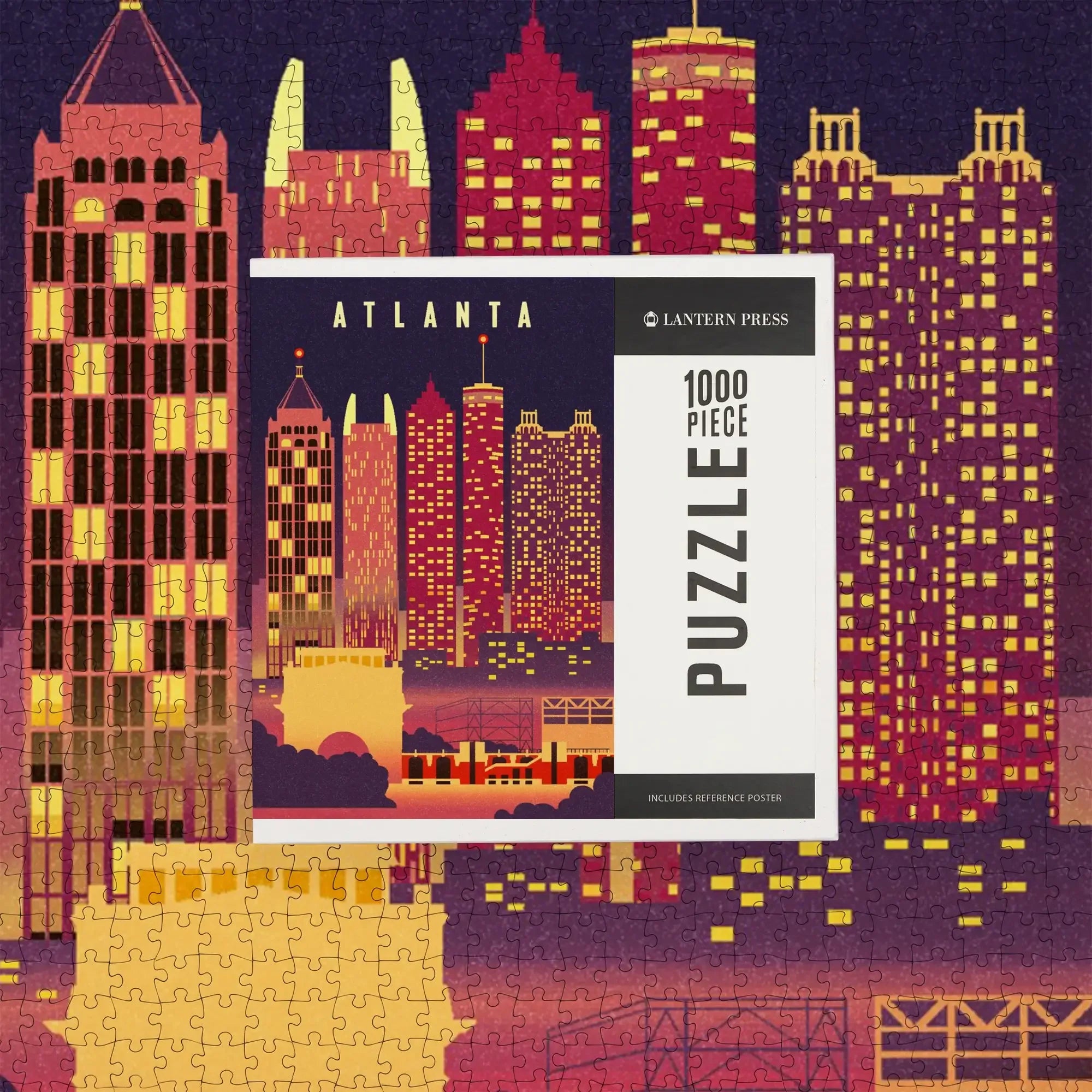 Atlanta, Georgia, Neon Skyline, 1000 piece jigsaw puzzle – Lantern