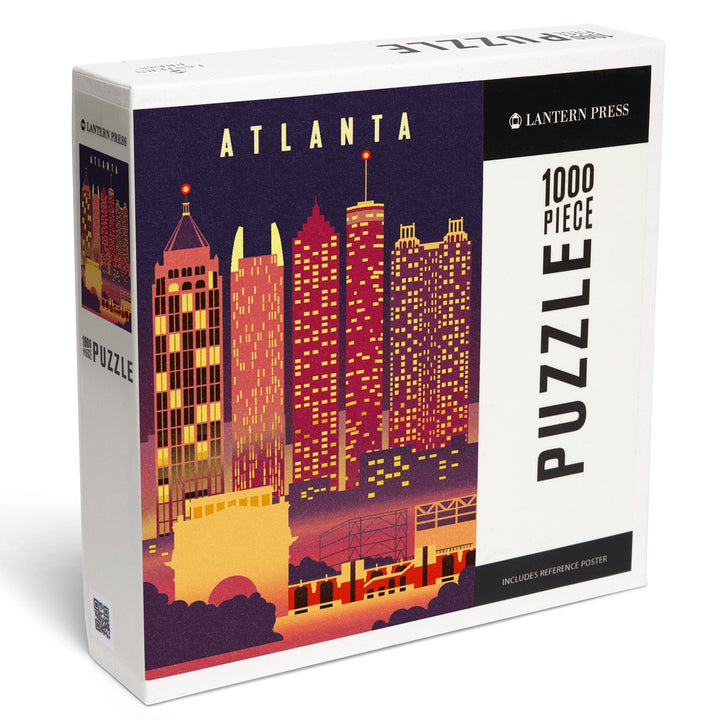 Atlanta, Georgia, Neon Skyline, Jigsaw Puzzle Puzzle Lantern Press 