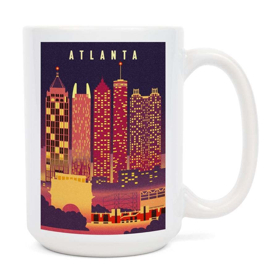 Atlanta, Georgia, Neon Skyline, Lantern Press Artwork, Ceramic Mug Mugs Lantern Press 