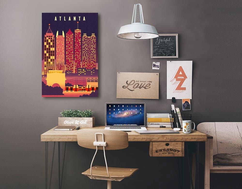 Atlanta, Georgia, Neon Skyline, Lantern Press Artwork, Stretched Canvas Canvas Lantern Press 