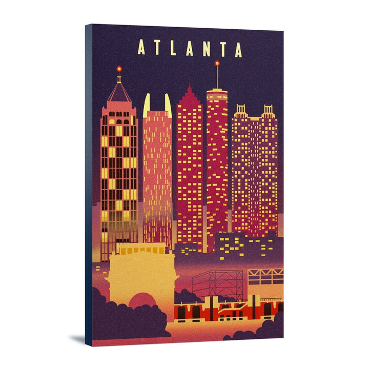 Atlanta, Georgia, Neon Skyline, Lantern Press Artwork, Stretched Canvas Canvas Lantern Press 12x18 Stretched Canvas 