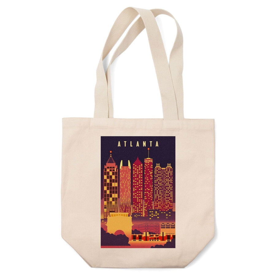 Atlanta, Georgia, Neon Skyline, Lantern Press Artwork, Tote Bag Totes Lantern Press 