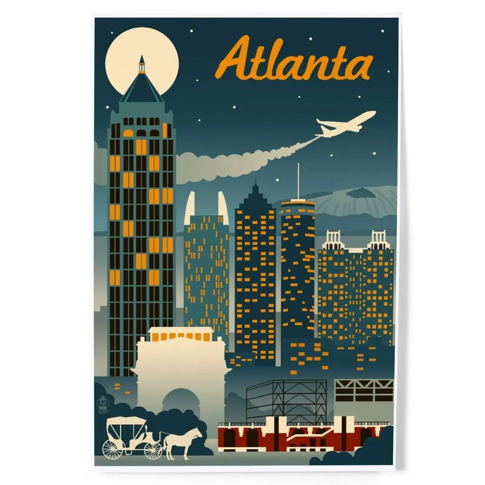 Atlanta, Georgia, Retro Skyline art prints, metal signs – Lantern
