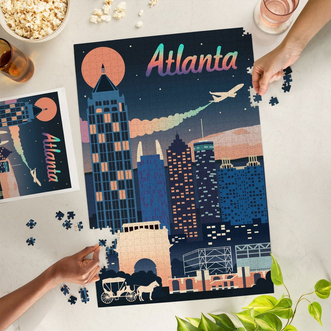 Atlanta, Georgia, Retro Skyline Chromatic Series, Jigsaw Puzzle Puzzle Lantern Press 