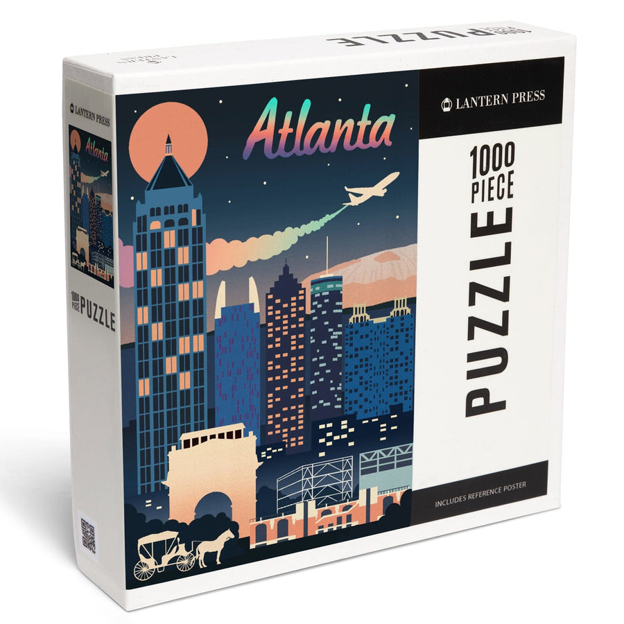 Atlanta, Georgia, Retro Skyline Chromatic Series, Jigsaw Puzzle Puzzle Lantern Press 