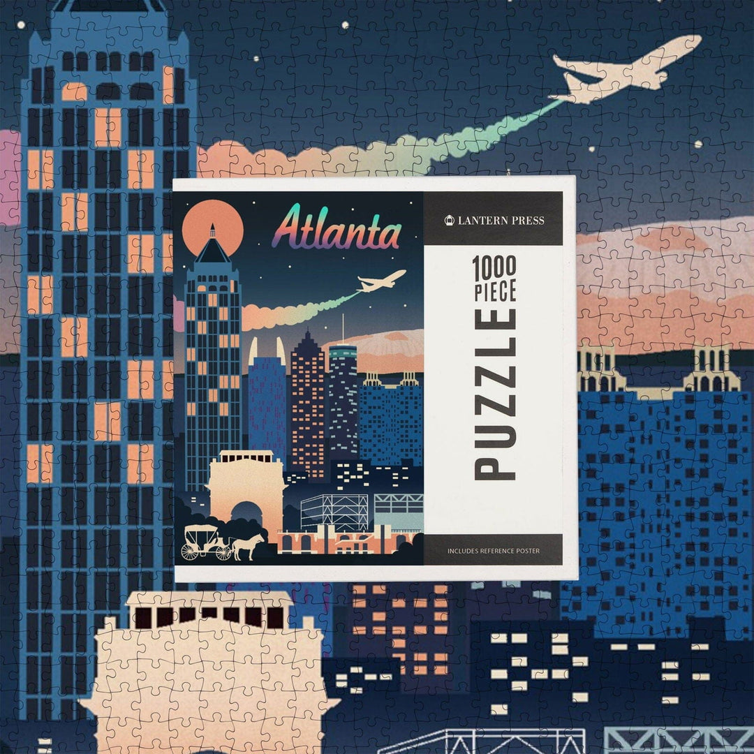 Atlanta, Georgia, Retro Skyline Chromatic Series, Jigsaw Puzzle Puzzle Lantern Press 