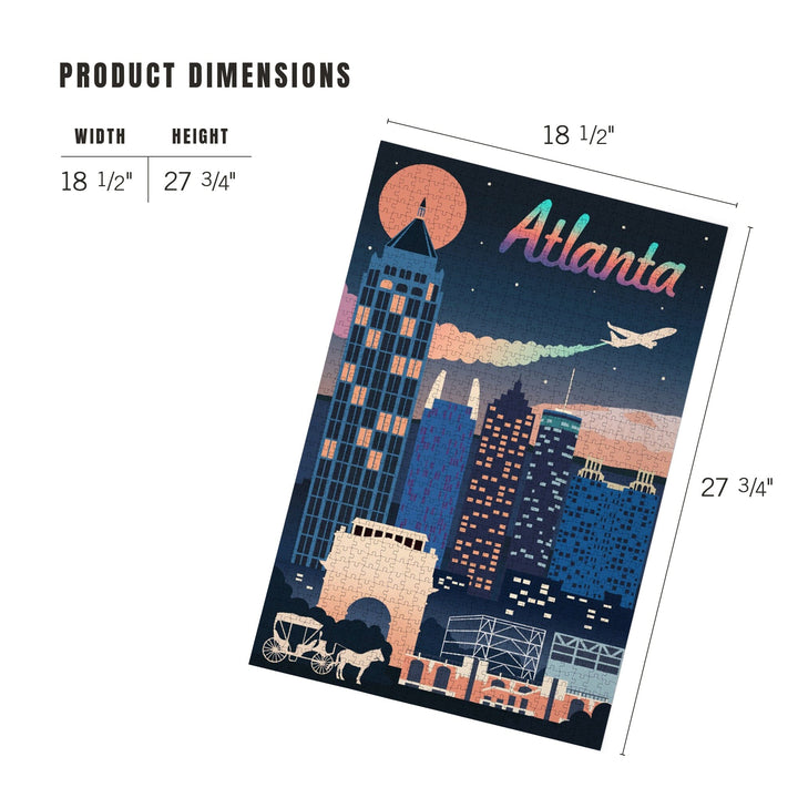 Atlanta, Georgia, Retro Skyline Chromatic Series, Jigsaw Puzzle Puzzle Lantern Press 