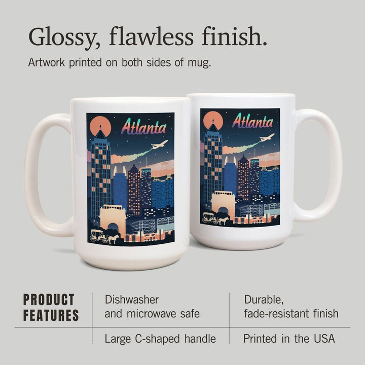 Atlanta, Georgia, Retro Skyline Chromatic Series, Lantern Press Artwork, Ceramic Mug Mugs Lantern Press 