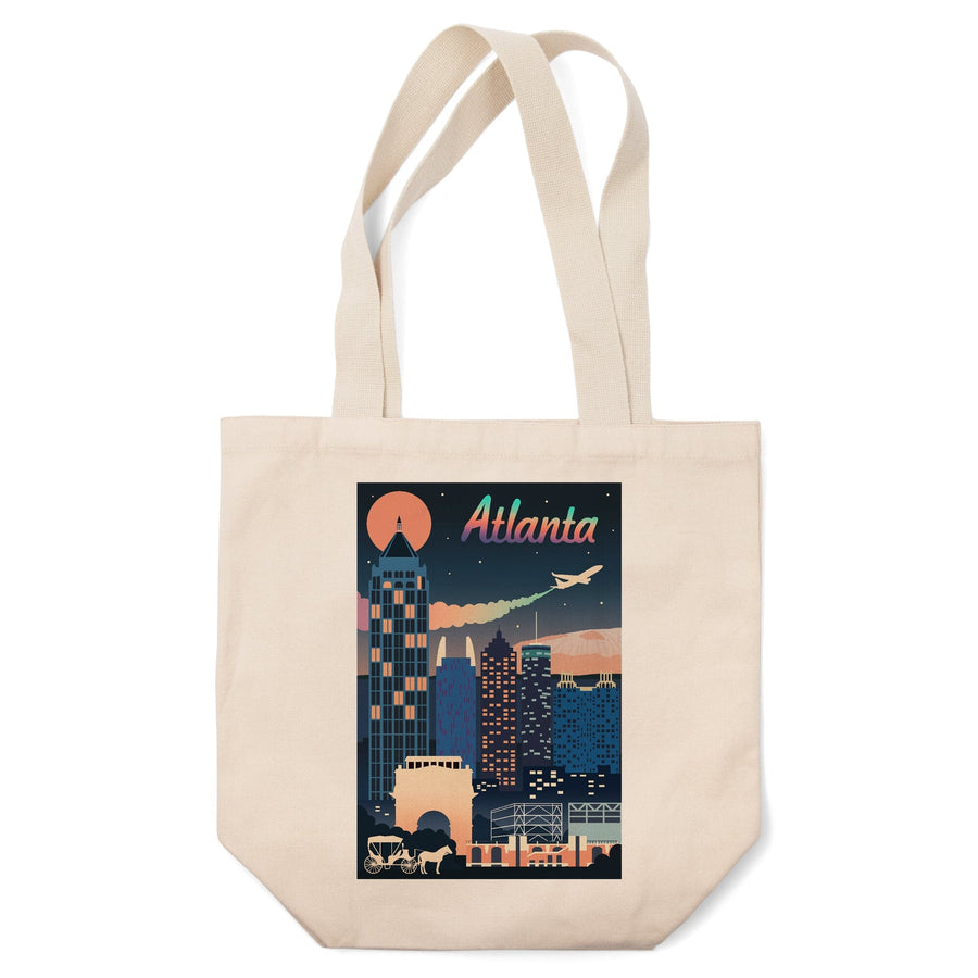 Atlanta, Georgia, Retro Skyline Chromatic Series, Lantern Press Artwork, Tote Bag Totes Lantern Press 
