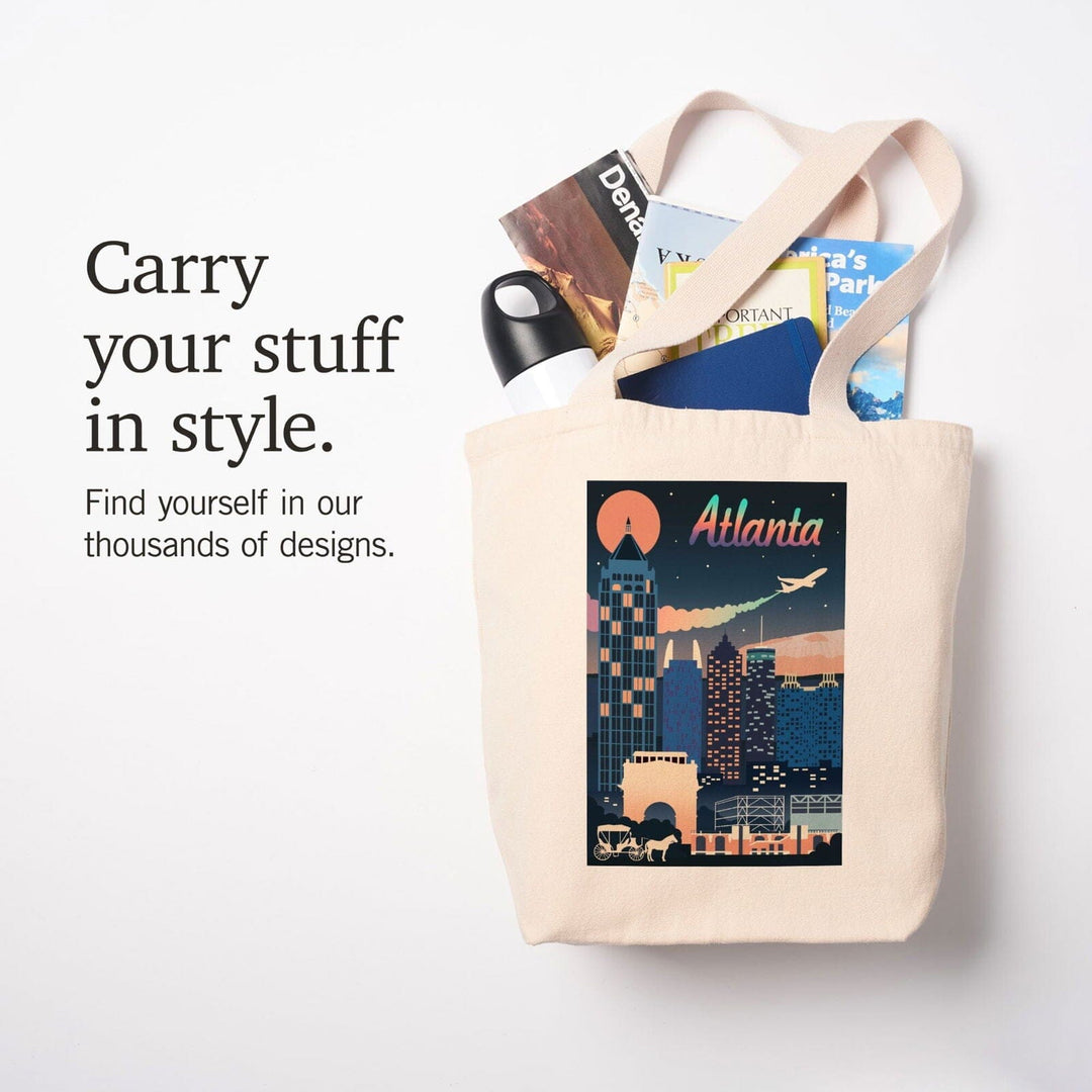 Atlanta, Georgia, Retro Skyline Chromatic Series, Lantern Press Artwork, Tote Bag Totes Lantern Press 