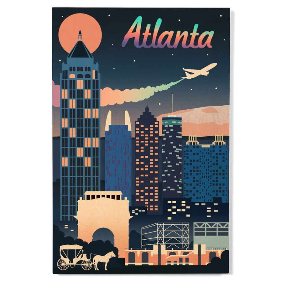 Atlanta, Georgia, Retro Skyline Chromatic Series, Lantern Press Artwork, Wood Signs and Postcards Wood Lantern Press 