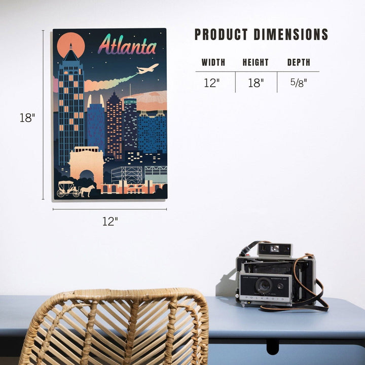 Atlanta, Georgia, Retro Skyline Chromatic Series, Lantern Press Artwork, Wood Signs and Postcards Wood Lantern Press 