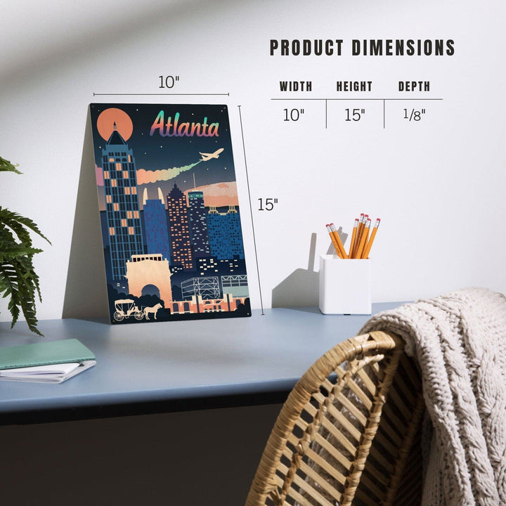 Atlanta, Georgia, Retro Skyline Chromatic Series, Lantern Press Artwork, Wood Signs and Postcards Wood Lantern Press 