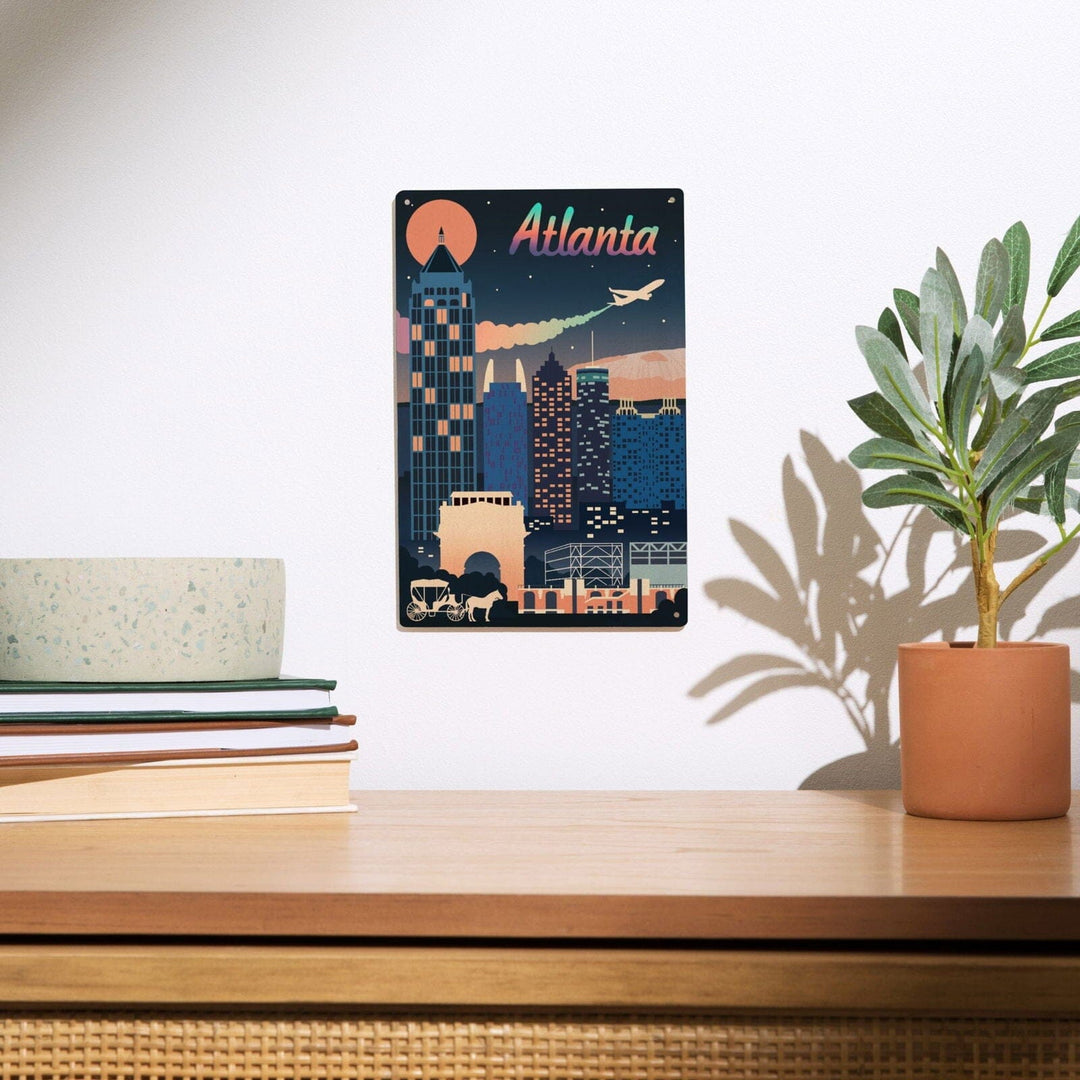 Atlanta, Georgia, Retro Skyline Chromatic Series, Lantern Press Artwork, Wood Signs and Postcards Wood Lantern Press 