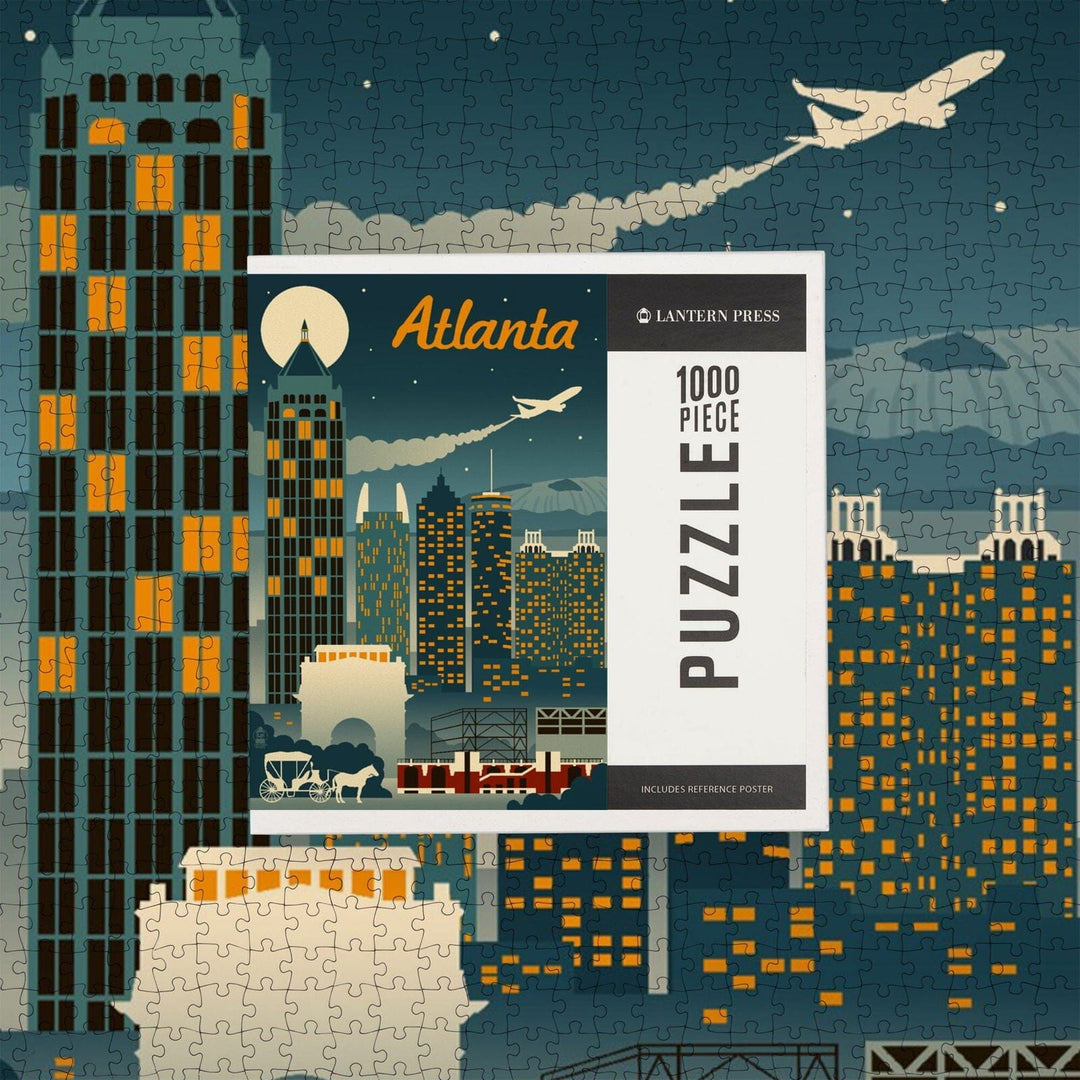 Atlanta, Georgia, Retro Skyline, Jigsaw Puzzle Puzzle Lantern Press 