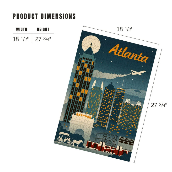 Atlanta, Georgia, Retro Skyline, Jigsaw Puzzle Puzzle Lantern Press 