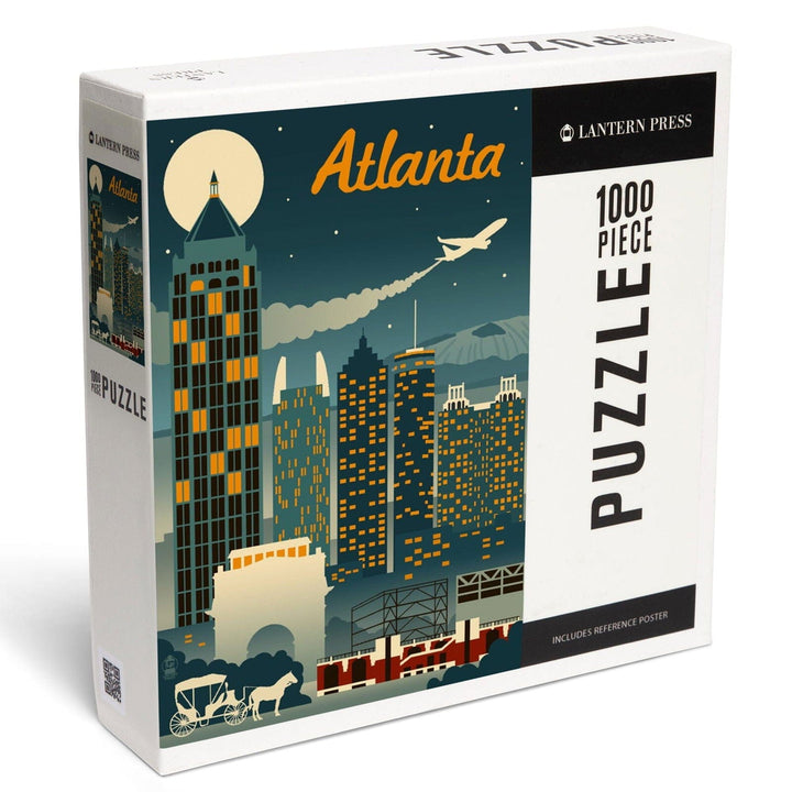 Atlanta, Georgia, Retro Skyline, Jigsaw Puzzle Puzzle Lantern Press 