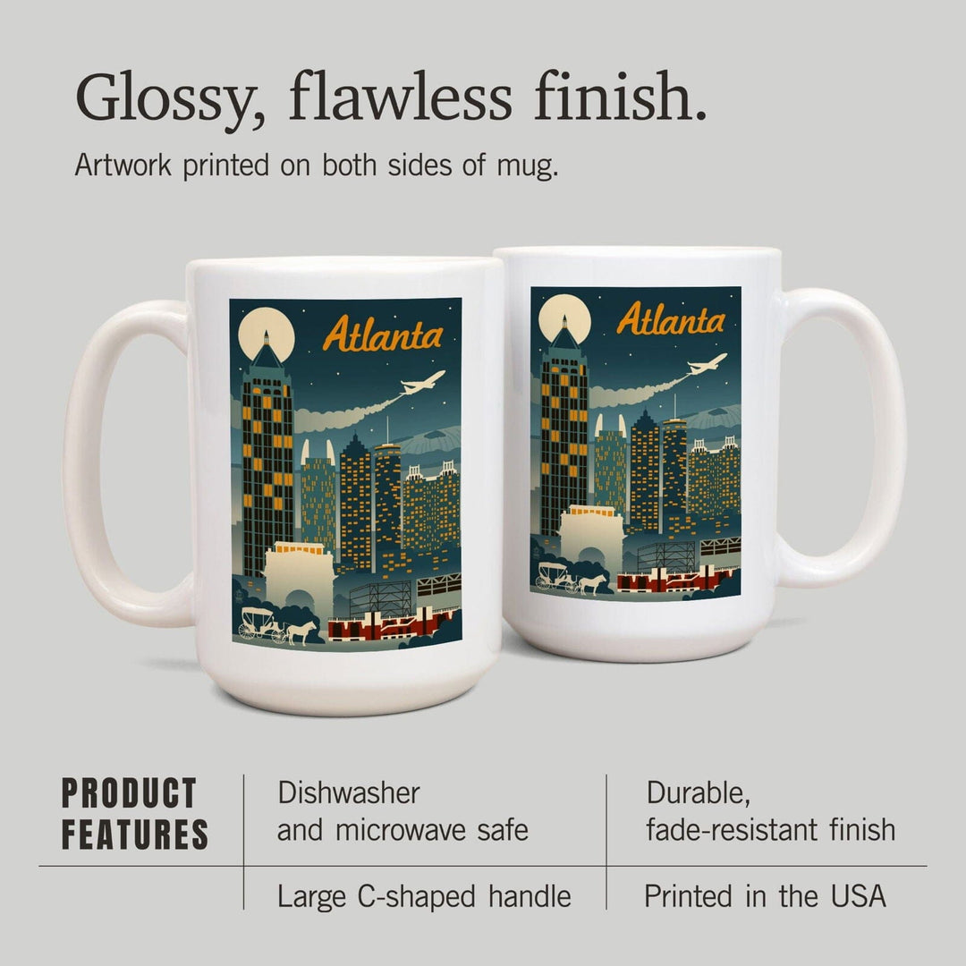 Atlanta, Georgia, Retro Skyline, Lantern Press Artwork, Ceramic Mug Mugs Lantern Press 