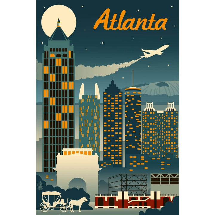 Atlanta, Georgia, Retro Skyline, Lantern Press Artwork, Stretched Canvas Canvas Lantern Press 