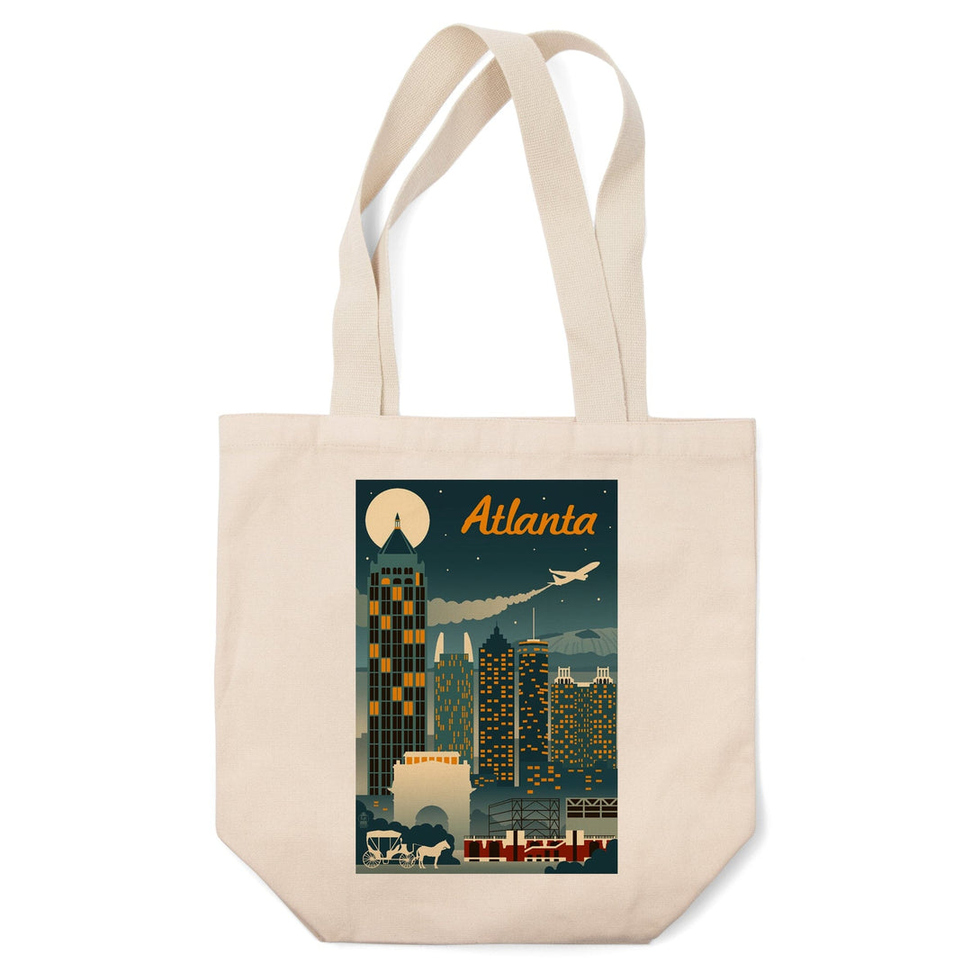 Atlanta, Georgia, Retro Skyline, Lantern Press Artwork, Tote Bag Totes Lantern Press 