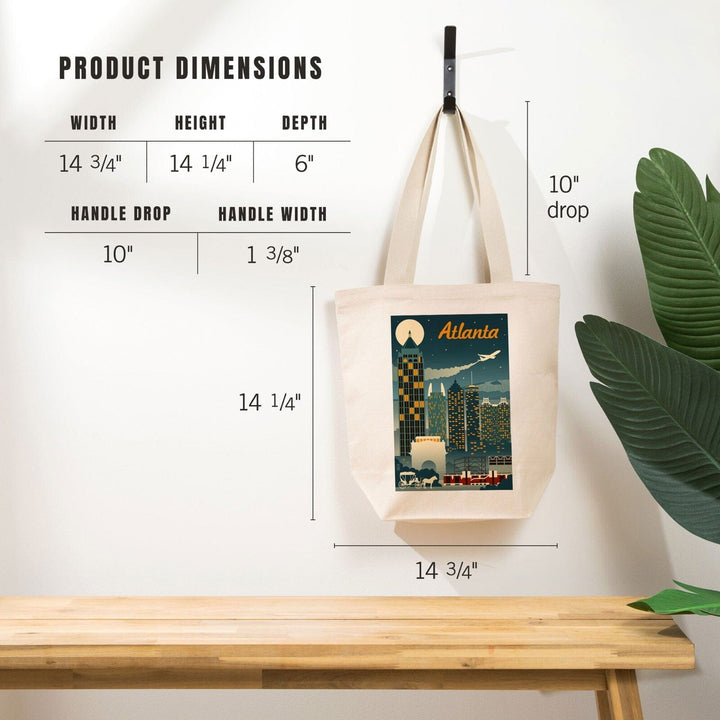 Atlanta, Georgia, Retro Skyline, Lantern Press Artwork, Tote Bag Totes Lantern Press 