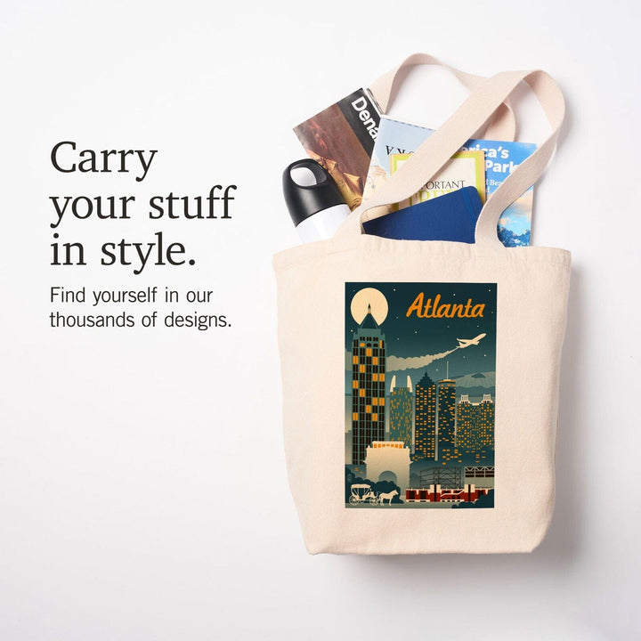 Atlanta, Georgia, Retro Skyline, Lantern Press Artwork, Tote Bag Totes Lantern Press 