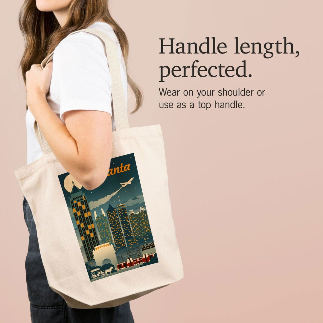 Atlanta, Georgia, Retro Skyline, Lantern Press Artwork, Tote Bag Totes Lantern Press 