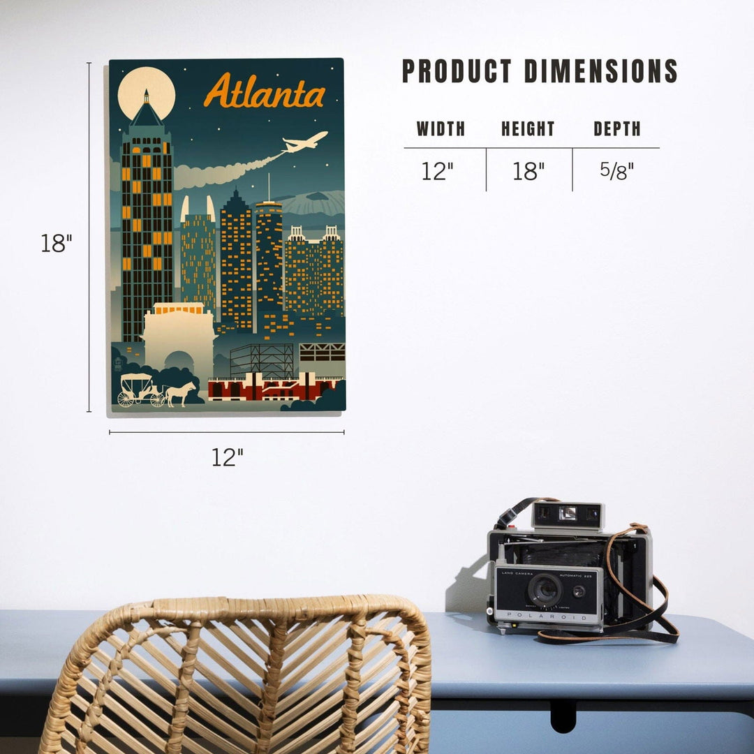 Atlanta, Georgia, Retro Skyline, Lantern Press Artwork, Wood Signs and Postcards Wood Lantern Press 