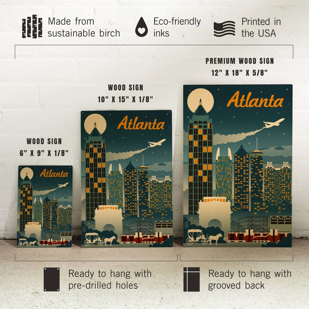 Atlanta, Georgia, Retro Skyline, Lantern Press Artwork, Wood Signs and Postcards Wood Lantern Press 