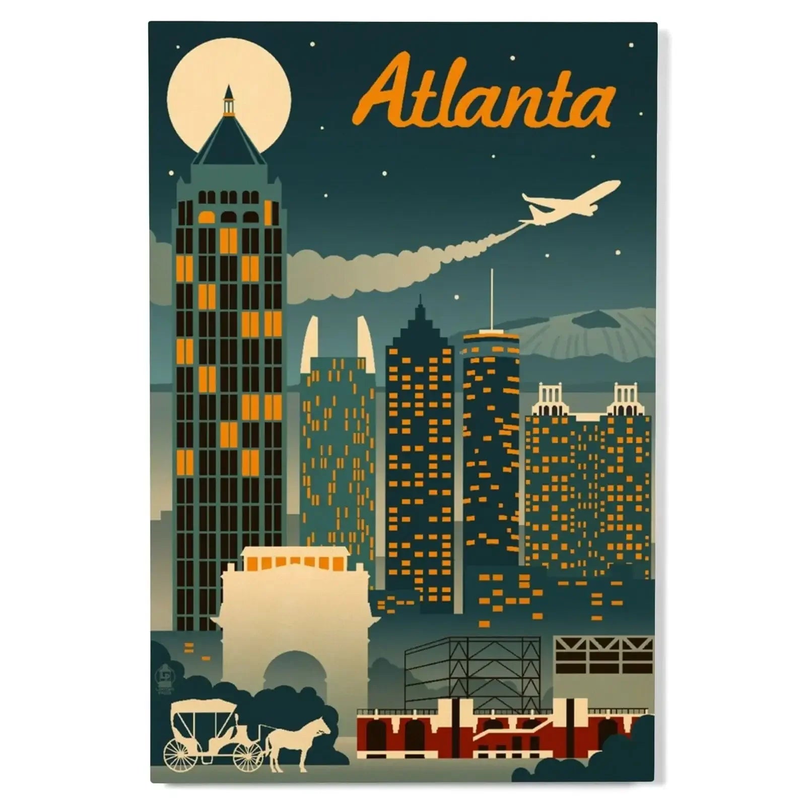 Atlanta, Georgia, Retro Skyline, Lantern Press Artwork, Wood Signs and
