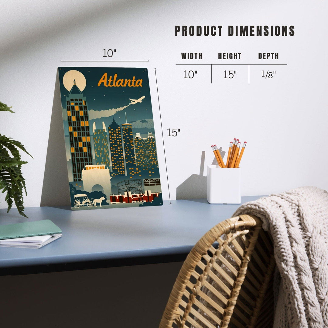 Atlanta, Georgia, Retro Skyline, Lantern Press Artwork, Wood Signs and Postcards Wood Lantern Press 